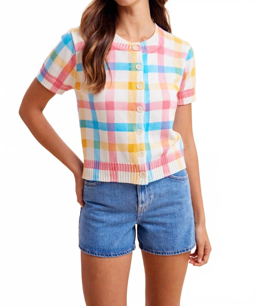 NEW ANNIEWEAR sweet pastel check cardigan in multi - Picture 1 of 5